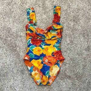 Vintage Gottex One Piece Bright Print Floral Swimsuit Size 12
